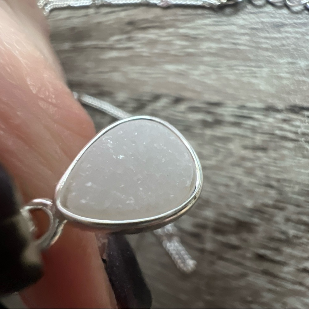 Luna Norte Druzy Quartz Elegant Silver over brass Teardrop Pendant Necklace - Picture 11 of 14